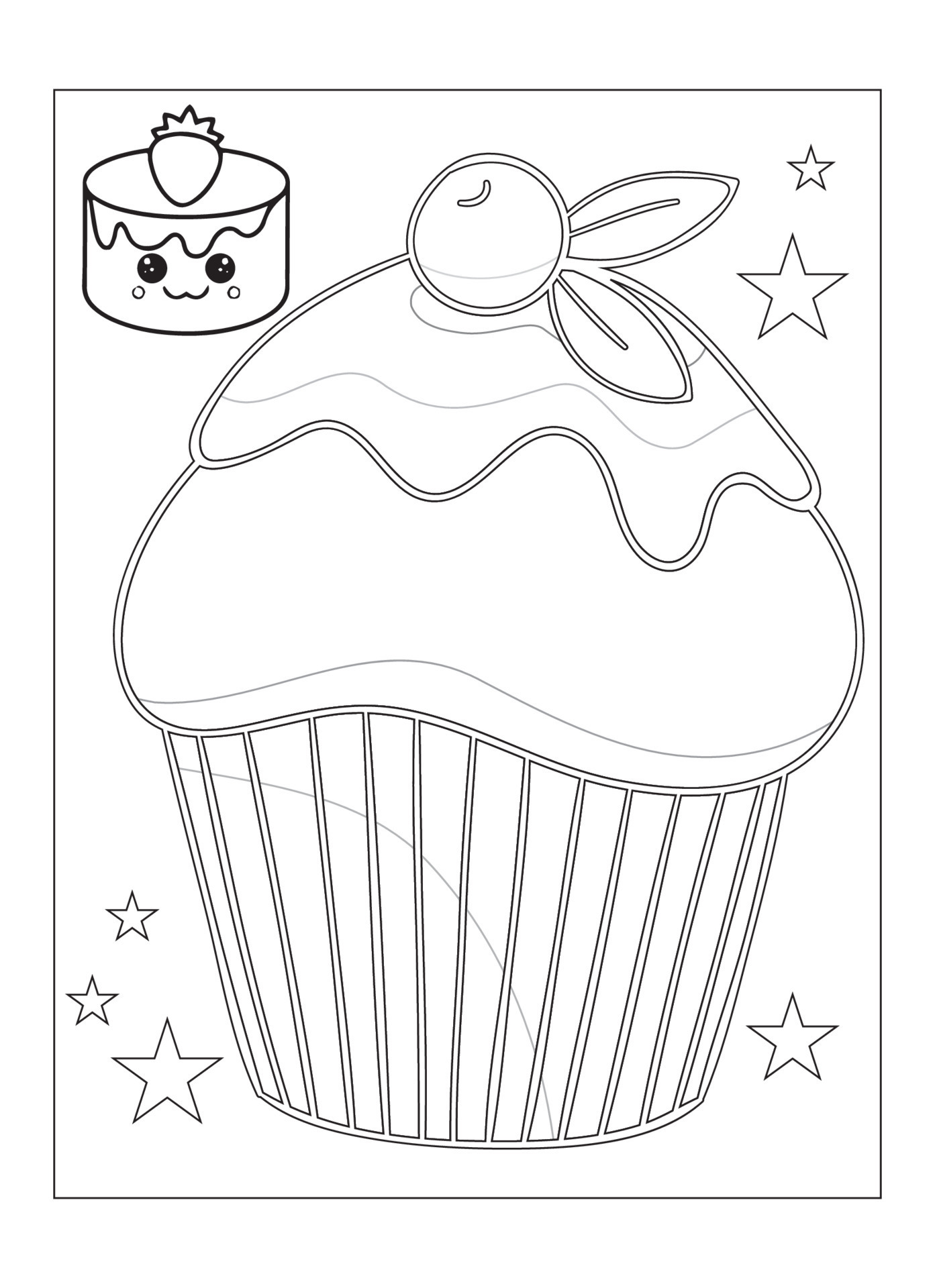 lindo desenho de cupcake kawaii para colorir para crianças 14399641 Vetor  no Vecteezy